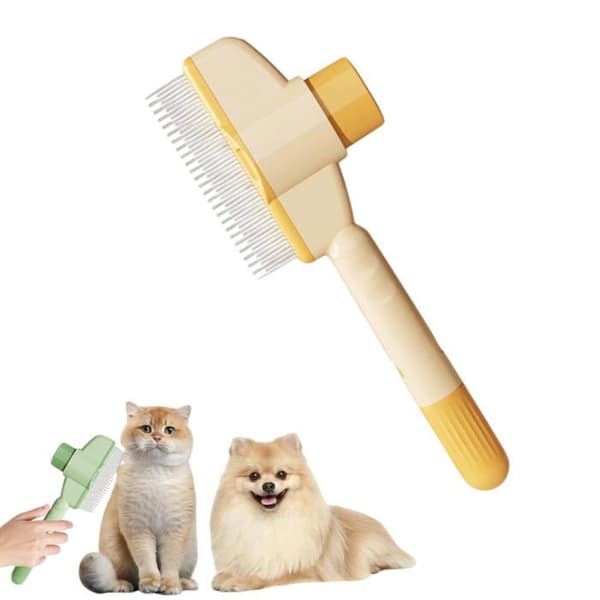 Självrengörande kam/pälsvårdsborste - Gul - Ergonomisk - Loppsäker