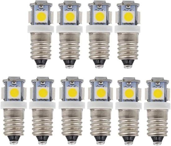 10 stk. E10 12V koldhvide LED-pærer 5SMD 0,5W 50LM lampe