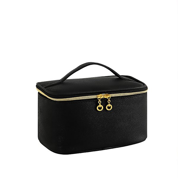 Solid Color Quilted Fabric Cosmetic Bag Black