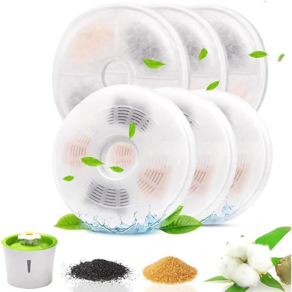 Kattvattenfontänfilter, trippelverkande fontänfilter 6 st, kompatibelt med 3L vattendispenser för husdjur, filter