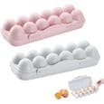 Plastikk eggeboks - Kjøleskap - Pakke med 2 - 12 egg - Matkvalitets PP - Rosa og grå