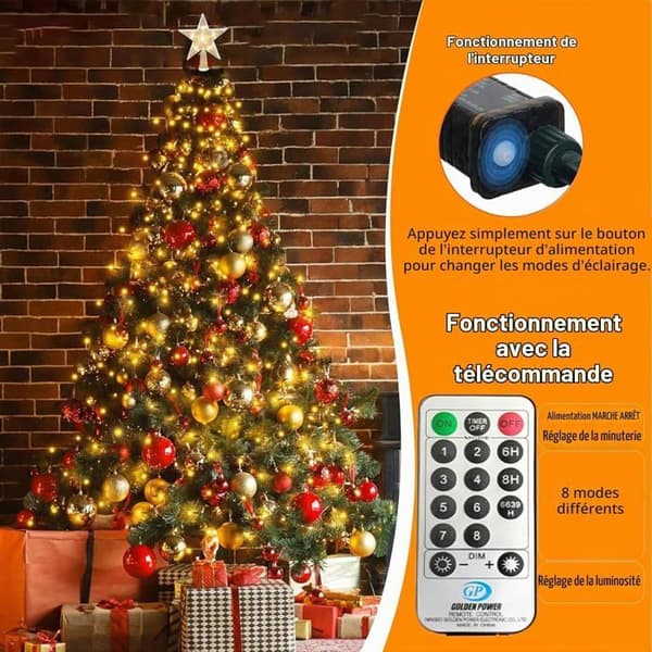 Juletrelys med ring og stjerne, 450 LED-lys, 2m*18 strenger, 8 lysmoduser