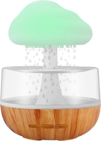 Zen spring natlampe, æterisk oliediffuser, mikro-luftfugter med regnsky og vanddråbelyd (Hvid)