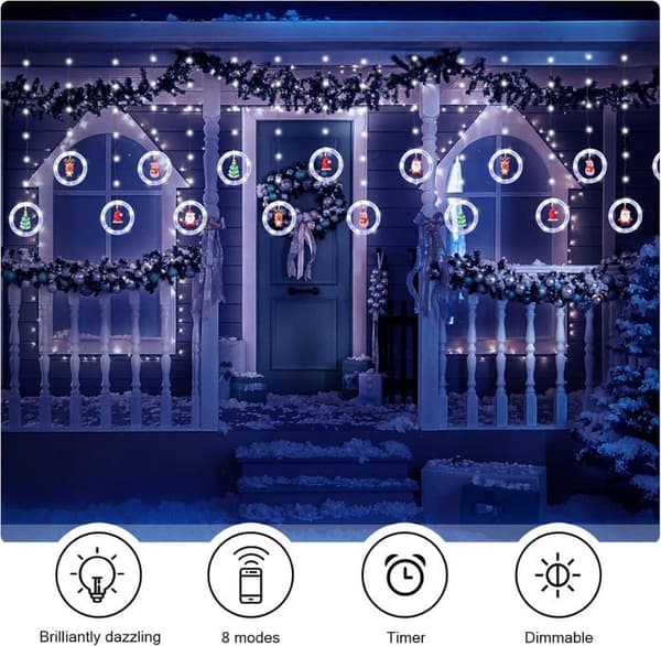 3m x 0.65m LED julelyslenke med 8 moduser, juledekorasjon for innendørsfester, soverom (kaldhvit)