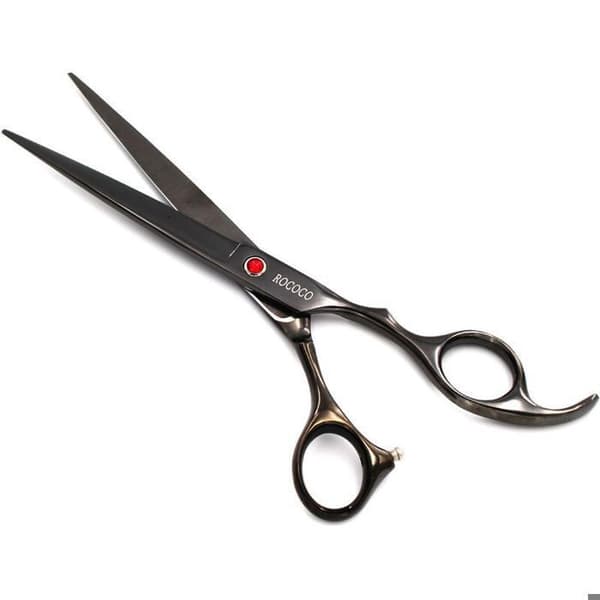 sæt med 70-tommer professionelle titanium plejesakse, lige, udtyndende og buede.