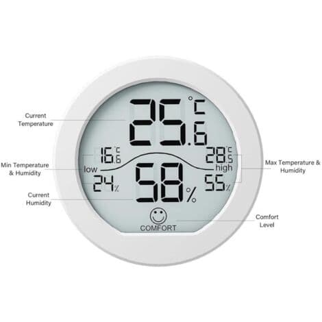 Digital termometer hygrometer, precisionskalibrering, LCD-temperatursensor, med max- och min-registrering, vit