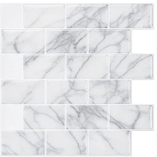 3D selvklæbende fliser til køkken, badeværelse og stue backsplash, 30,5 cm x 30,5 cm, grå marmor, 10 ark
