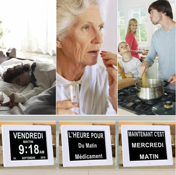 Tommer LCD Digital Kalender Dato og Tid Ur til Forældre (Hvid)