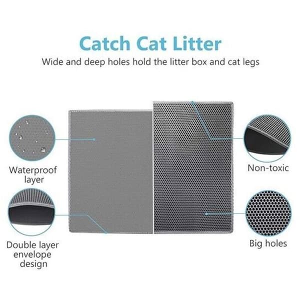 Kattlådematta 61 x 38 cm - Grå - Vattentät - Dubbla lager bikakestruktur
