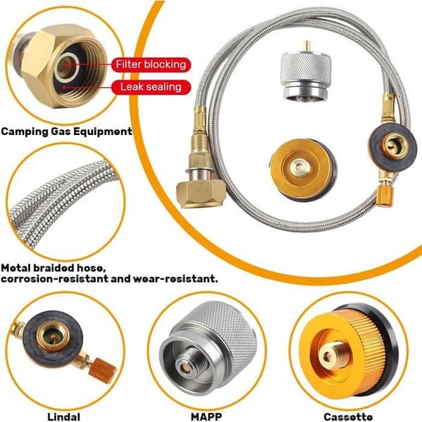 Gasolflaskadapter, Campinggaspatronadapter, Propanadapter, Ersättningsslang