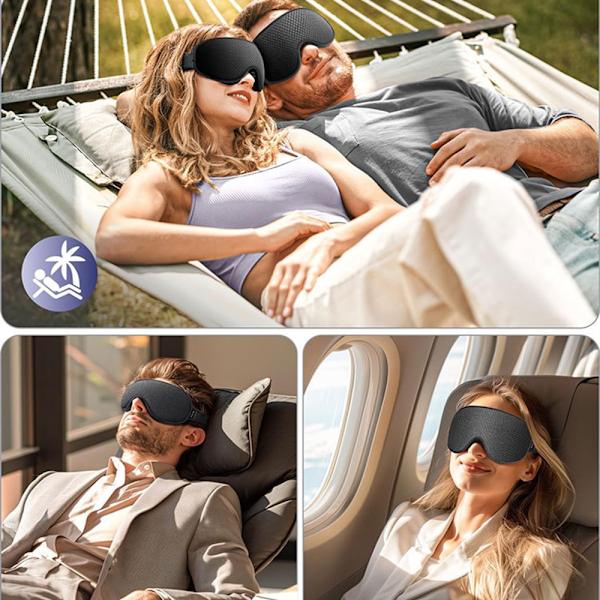 3D Shaped Black Sleep Mask - Memory Foam, Light Blocking, Adjustable for Total Blackout and Comfort