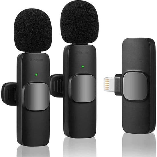 Lavalier-mikrofon med 2 mikrofoner - Trådløs - Plug and Play - Støyreduksjon
