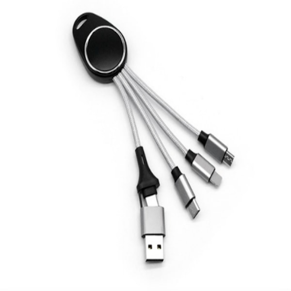LED 5-i-1 Nøglering med Datakabel Sort Silver