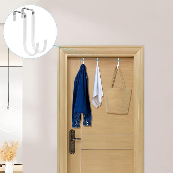 Door Hooks Without Nails 8mm, 4.5cm Door Width (4-Pack) - Stainless Steel & Plastic White
