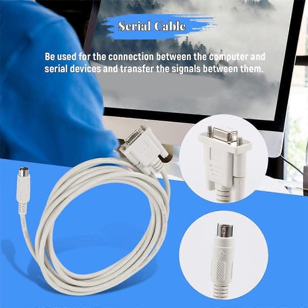 DB9P - 8P Mini Din RS232 -latauskaapeli, valkoinen, 2,5 m PLC:lle -EH