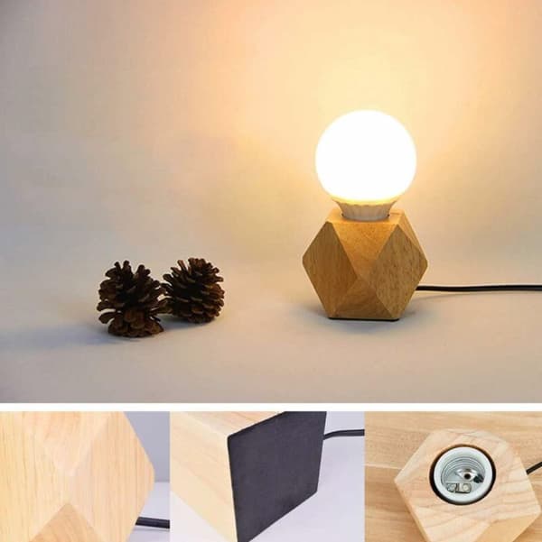 E27 bordlampe træbordlampe diamant sengelampe