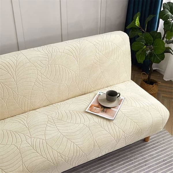 Jacquard sofföverdrag, töjbart, vattentätt, universellt, armlöst, beige, 160-190cm