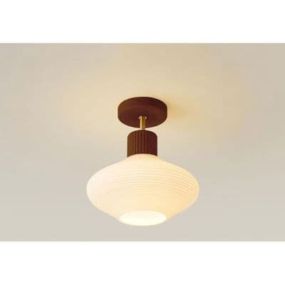 Halvt forsænket loftslampe - Rillet glasskærm - Valnøddetræsfod - E27 40W