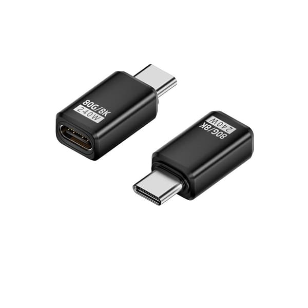 240W 80Gbps USB-C Hun til Han Adapter - Lige Forbindelse (2-pak) Kompatibel med Huawei, Samsung, APPLE, Garmin Sort Grey