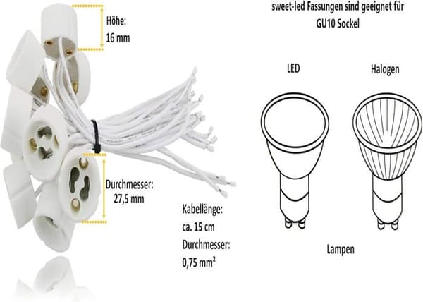 GU10 fatning til LED- og halogenpærer, 20 stk. Energiklasse A.