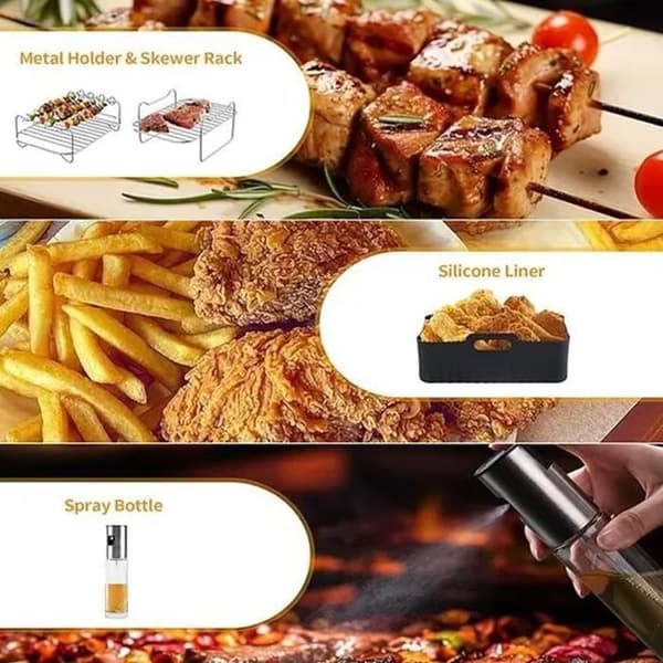 AF500EU Airfryer Tilbehør - 8 Dele - Silikone og Rustfrit Stål - Kompatibel med Ninja Foodi
