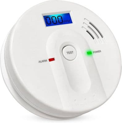 Kolmonoxiddetektorer med digital LCD-display och hörbart larm, CO-larmmonitor EN 50291, AA-batteri ingår ej