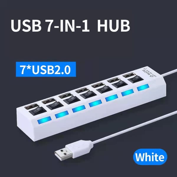 USB 3.0 Strømadapter, 4/7 porter, Multi USB-splitter airies, USB 2.0, Multippel utvidelseskontakt, 30 cm, Dokkingstasjon