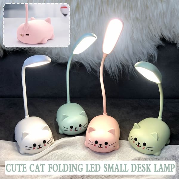 Mini nattlampe, liten sammenleggbar LED-bordlampe, USB-lading, øyebeskyttelse, blå katt