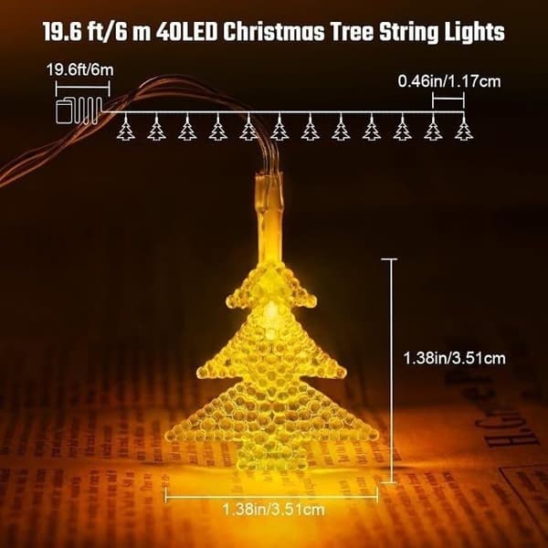 Batteridriven julgransbelysning, 6 m, 40 LED-lampor, med 5 dekorativa granar, för inomhusbruk