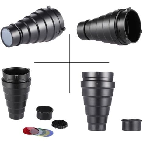 Konisk metalsnoot med honeycomb-gitter 5-delt farvefilterkit til Bowens Mount Studio Strobe Monoblock Fotoblitz