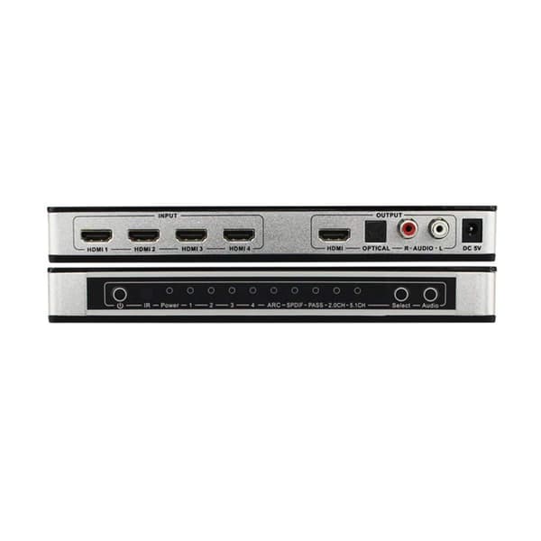 4x1 HDMI Switch og lydsplitter UHD 4K 3D HDMI 2.0 ARC Toslink+RCA