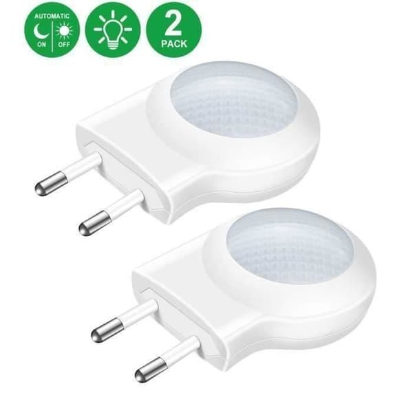 0,7W Mini LED nattlys med lyssensorplugg, automatisk sensor, for barne- og babyrom, hvit, 2 stk LBQ23
