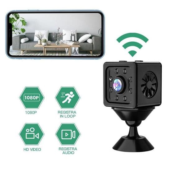 Mini innendørs WiFi sikkerhetskamera 1080P, nattsyn, bevegelsesdeteksjon, lyd, enkel installasjon, svart