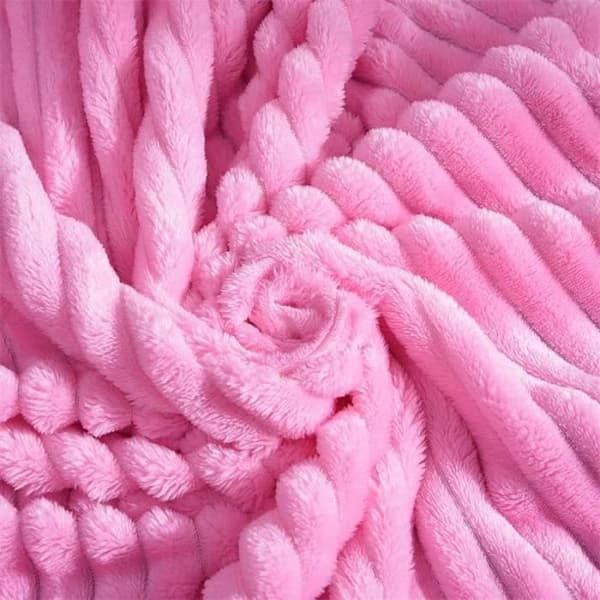 Tæppe - Flonel - 180x200 cm - Mikrofiber - Lys rosa - Stribet tekstur