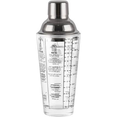 Cocktailshaker - 400 ml - Rustfrit stål og glas - Lækagesikkert låg - Ergonomisk