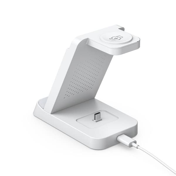 3-i-1 trådløs lader for telefon, smartklokke, ladekabel hvit