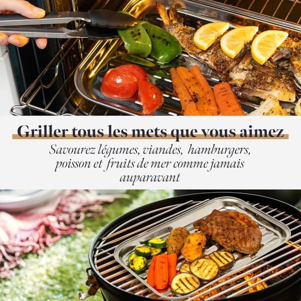 Grillkorgset om 2 - Grillkorgar i rostfritt stål - Grillbricka för grönsaker och kött med hål