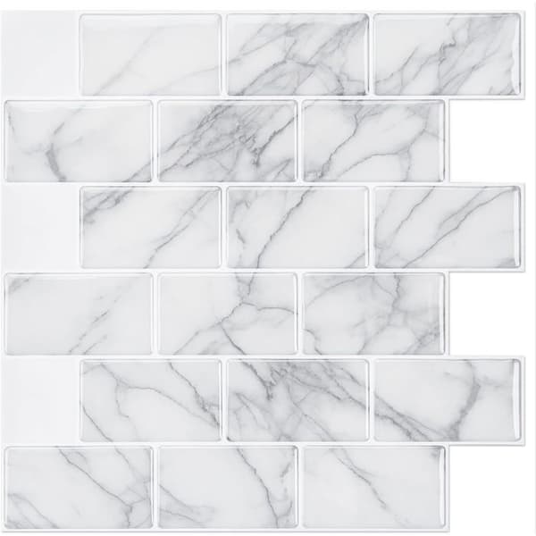 3D selvklebende fliser for kjøkken, bad og stue backsplash, 30,5 cm x 30,5 cm, grå marmor, 10 ark