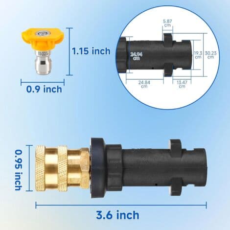 Högtryckstvättspistoladapter med 5 sprutmunstycken, 6,35 mm snabbkoppling