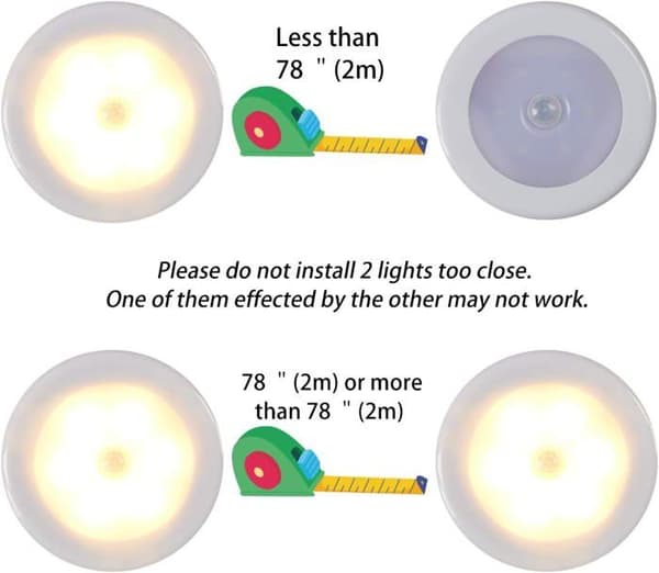 Trådlös LED-lampa med rörelsesensor för garderob, trappor, hall, kök, sovrum (6-pack) (varmt ljus)