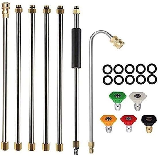 Set med 7 förlängningsrör för högtryckstvättar, med 5 munstycken, 10 läckagesäkra ringar, 4000 PSI