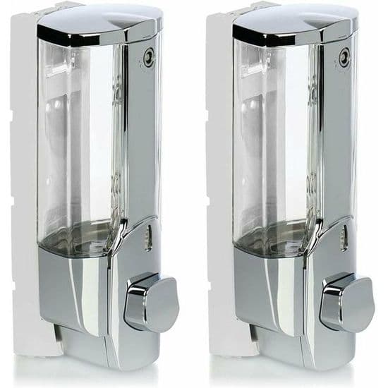 Påfyllningsbar väggmonterad tvåldispenser - 2x för duschgel & schampo - kromfinish - väggmonterad