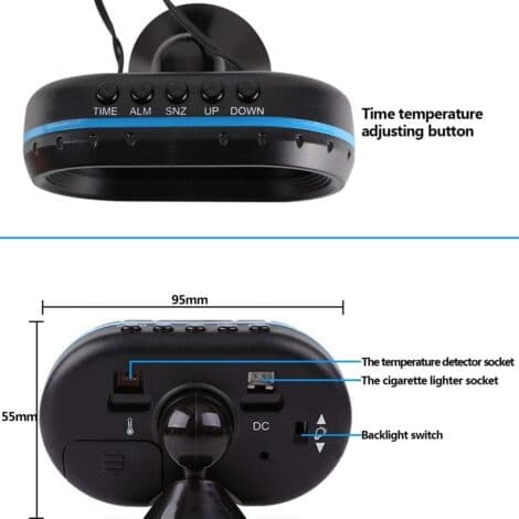 12V Multifunksjonell Elektronisk LCD Biltermometer Temperatur Vekkerklokke