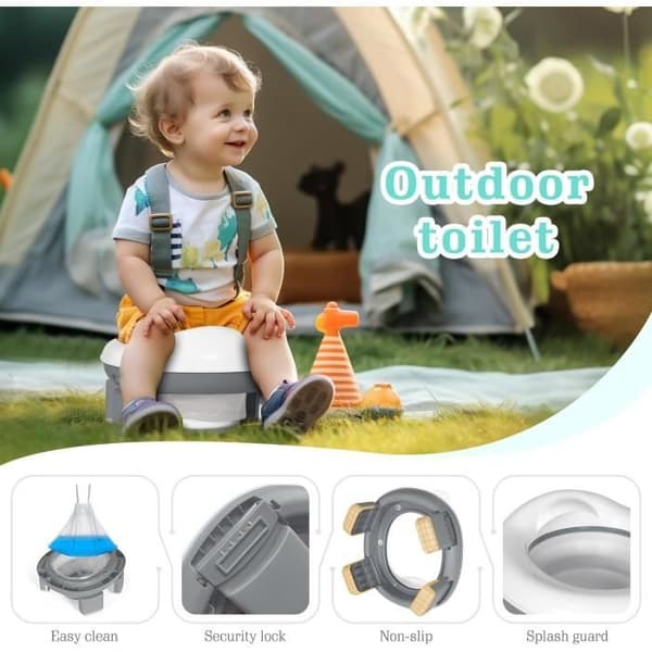 Sammenleggbart Baby Potty-sete, 3-i-1 Toalettsetereduserer for Barn, Reisepotte med Oppbevaringspose