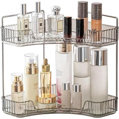 Makeup Organizer, Makeup Opbevaring, Kosmetik Organizer, Kosmetik Display Stand, Parfume Organizer til Badeværelse (Grå, 2 Lag)