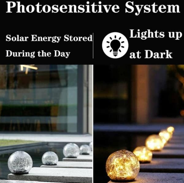 Solcellehagelys, Vanntett Sprekket Glasskule Varmhvit LED