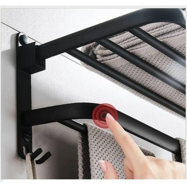Badeværelseshåndklædeholder, foldbar vægmonteret aluminiumshylde, 40 cm, sort, flere farver