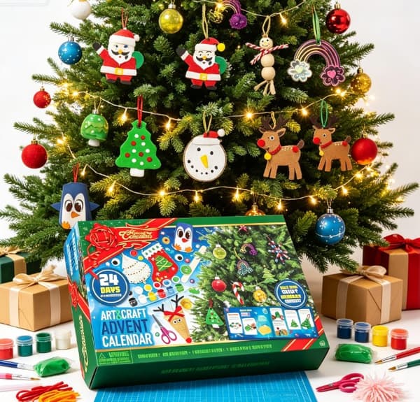 DIY Julekalender med 24 rom – Håndverkssett for juletrepynt og gaveeske til barn