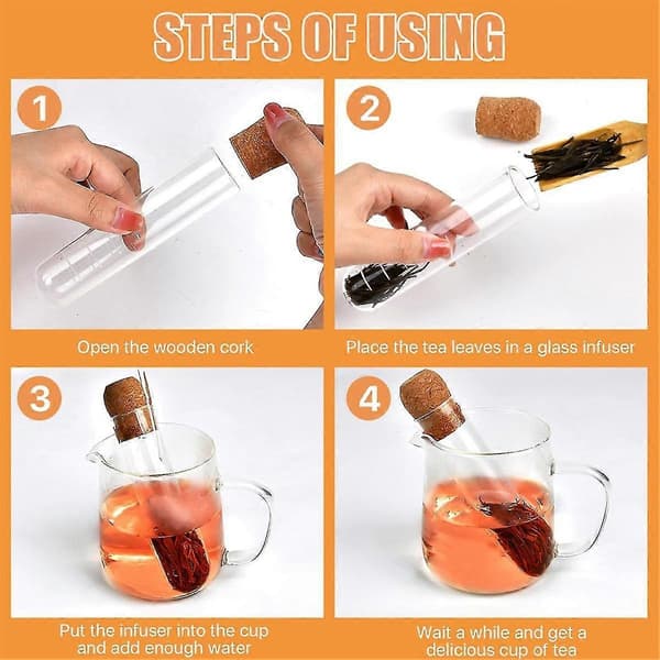 6 stk. te-infusionsglas, glasfiltre med korklåg, genanvendelig glasdiffusor til te, klar te S