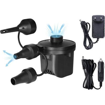 Elektrisk Luftpump för Pooler. Bärbar Madrasspump. Pump med 3 Munstycken. 110V-240V AC / 12V DC.